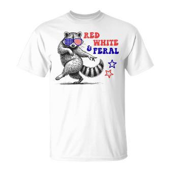 Red White And Feral Raccoon 4Th Of July T-Shirt - Thegiftio UK