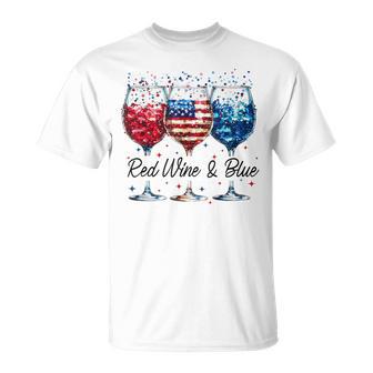 Red Wine And Blue 4Th Of July Wine Glasses Usa American Flag T-Shirt - Thegiftio UK
