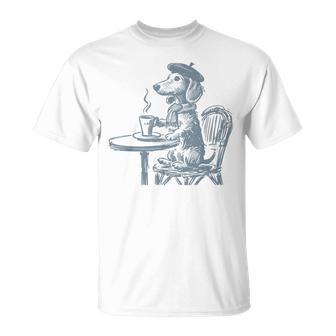 Retro Dachshund París Perro Francés Caféalchicha Perro Mamá Papá Camiseta unisex - Regaloses