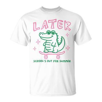 Retro Later Alligator School's Out For Summer Break Teacher T-Shirt | Seseable UK