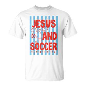 Retro Preepy Jesus And Soccer Reglious Man Boy Girl T-Shirt - Thegiftio