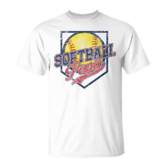 Retro Softball Papa Vintage Softball Papa Daddy Fathers Day T-Shirt - Monsterry UK
