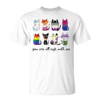 You Are All Safe With Me Cute Cat Pride Month Lgbt Support T-Shirt - Monsterry