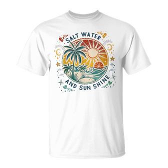 Salt Water And Sun Shine Vintage Retro Tropical Beach T-Shirt - Thegiftio