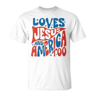 She Loves Jesus And America Too Christian Retro 4Th Of July T-Shirt - Thegiftio UK