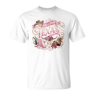 She’S From Texas Vintage Cowgirl Pink Western Graphic Women T-Shirt - Thegiftio UK