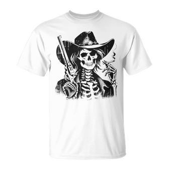 Skeleton Cowgirl Smoking Western Gothic Grunge Goth Skull T-Shirt - Thegiftio UK