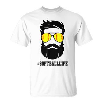 Softball Life Softball Dad With Beard Father Fathers T-Shirt - Thegiftio