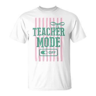 Striped Teacher Mode Off Bow Last Day Of School Summer Break T-Shirt | Mazezy