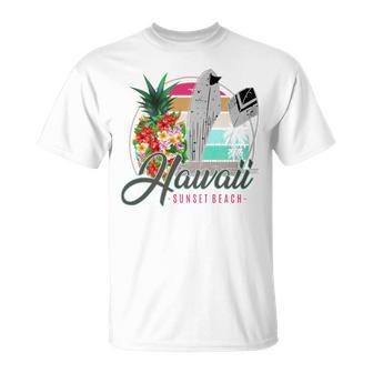 Sunset Beach Hawaii、サーフィンサーフボードレトロ、バックプリント 長袖tシャツ Tシャツ - Kawaiitshirt