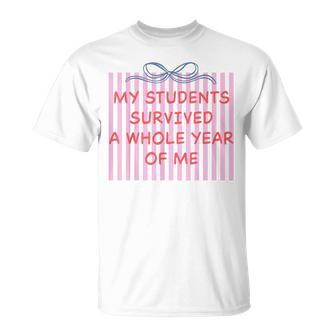 Teacher End Of Year Summer Break My Students Survived Bow T-Shirt | Mazezy