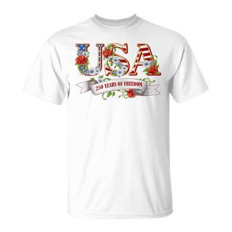 Usa 250 Years Of Freedom Patriotic Wildflower 4Th Of July T-Shirt - Thegiftio UK