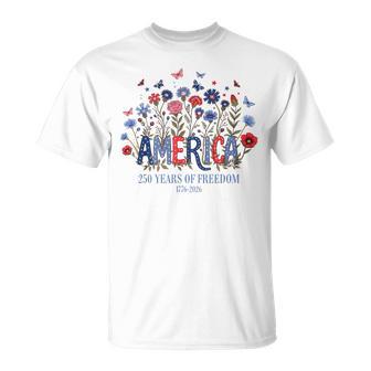Usa 250Th Anniversary 1776-2026 Floral Patriotic Apparel T-Shirt - Thegiftio UK