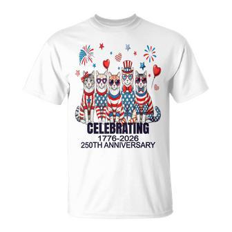 Usa 250Th Anniversary Celebrate Trendy Patriotic Fun Cats T-Shirt - Monsterry