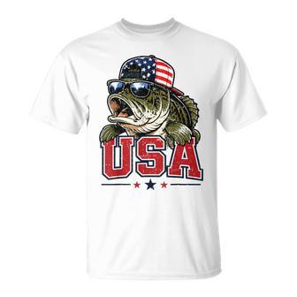 Usa Boys 4Th July Fishing American Flag Bass Fish Patriotic T-Shirt - Thegiftio UK