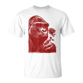 Valentine Gorilla Lunettes Deoleil Avec Cœur Animal Romantique T-Shirt - Cadeauxyz