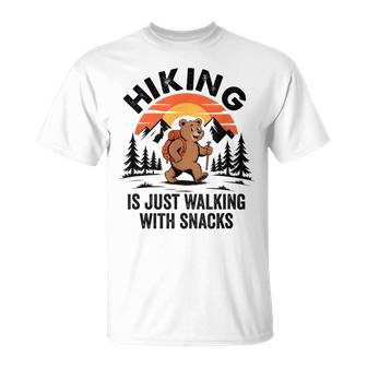 Vintage Hiking Is Just Walking With Snacks Bear Hiking T-Shirt - Thegiftio UK