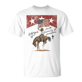 Western Rodeo 250 Years Faith Family Freedom Cowboy 4Th July T-Shirt - Thegiftio UK