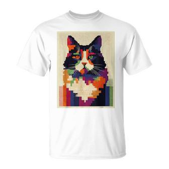 カラフル メインクーン 猫 芸術的 猫 動物 幾何学 アート Tシャツ - Kawaiitshirt