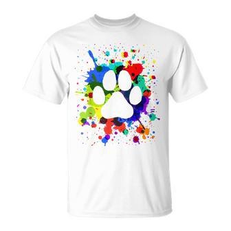 カラフルペイント スプラッター 肉球プリント 猫 犬 Tシャツ - Kawaiitshirt