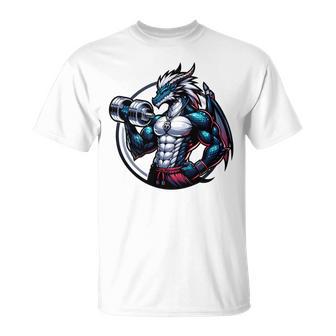キュートでかわいいグラフィックのドラゴンが筋肉質のシックスパックを表示 長袖tシャツ Tシャツ - Kawaiitshirt