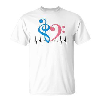 ツートーン 低音記号 ハート Ekg ウェーブ シアン&バブルガム ピンク Tシャツ - Kawaiitshirt