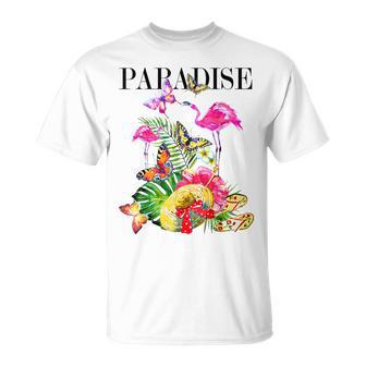 ハワイアンフラワー パラダイス 蝶 ハワイ プリント Tシャツ - Kawaiitshirt