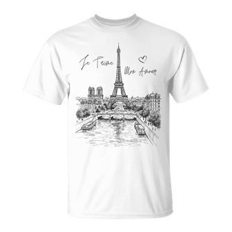 パリ エッフェル塔 スケッチ 街並み アート お土産 Tシャツ - Kawaiitshirt