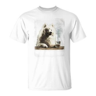ビンテージ 喫煙 アメリカン エスキモー面白犬 父の日 Tシャツ - Kawaiitshirt