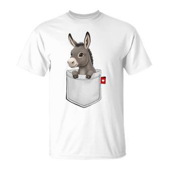 ポケットの中のロバのぞくかわいい動物のロバ Tシャツ - Kawaiitshirt