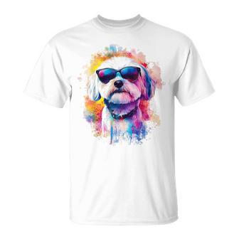 マルチーズ 犬 グラフィック ペット アートワーク サングラス マルチーズ Tシャツ - Kawaiitshirt