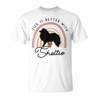 ライフ・イズ・ベターシェットランド・シープドッグ・シェルティ・レインボー・ドッグ・マム Tシャツ - Kawaiitshirt