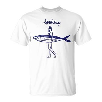 レトロな魚モチーフのガールイラスト シンプルな海風アートデザイン Tシャツ - Kawaiitshirt