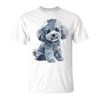 レトロデニムパッチプードル ドッグアート 芸術的 Tシャツ - Kawaiitshirt