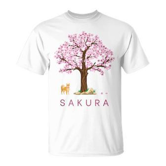柴犬 和 桜 桜 花 木 春 Tシャツ - Kawaiitshirt