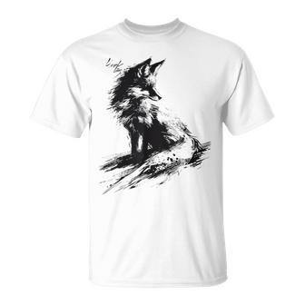 狐 アニマル柄 モチーフ 抽象 イラスト 絵画 狐 Tシャツ - Kawaiitshirt