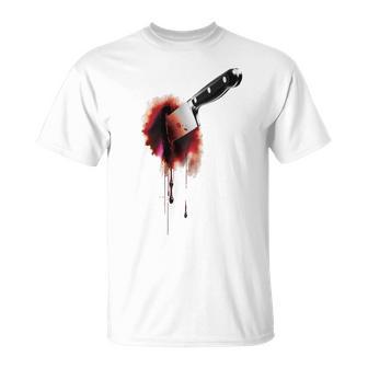 血まみれのナイフ シャツ ハロウィン ホラー 血しぶき Tシャツ - Kawaiitshirt