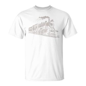 電車 ヴィンテージ グラフィック デザイン スケッチ レトロ 蒸気機関車 Tシャツ - Kawaiitshirt