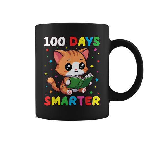 100 Days Smarter Happy Cute Cat Reading A Book Graphic Print Coffee Mug - Bookorys AU