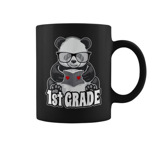 1st Grade Back To School Panda Book Reader Teacher Heart Graphic Print Coffee Mug - Bookorys CA