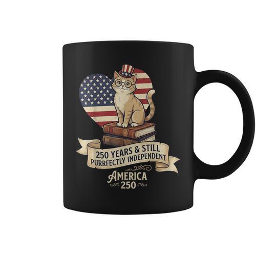 250 Anniversary USA Shirt Book Cute Cat 4th Of July Graphic Print Coffee Mug - Bookorys AU