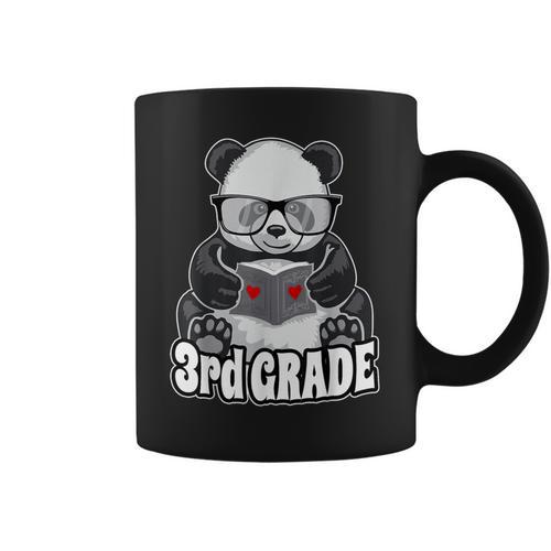3rd Grade Back To School Panda Book Reader Teacher Heart Graphic Print Coffee Mug - Bookorys UK