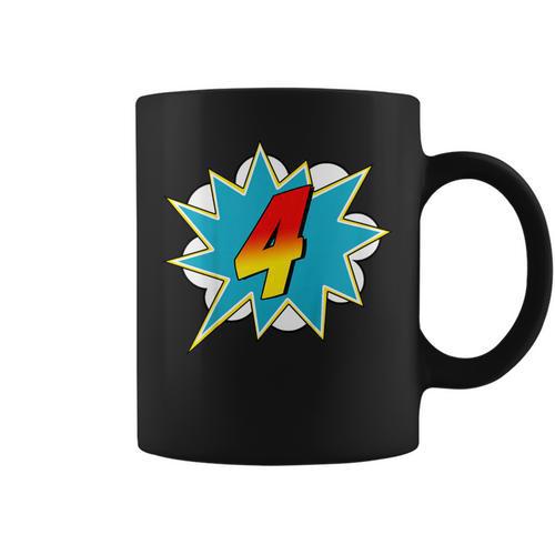 4-4th Birthday Superhero Four Years Old Comic Book Graphic Print Coffee Mug - Bookorys CA