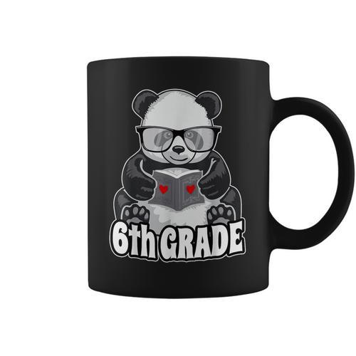 6th Grade Back To School Panda Book Reader Teacher Heart Graphic Print Coffee Mug - Bookorys CA