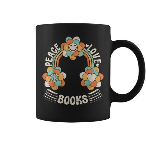 70s Groovy Rainbow Reading Outfit Hippie Peace Love Books Graphic Print Coffee Mug - Bookorys