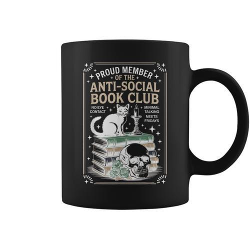 Anti-Social Book-Club Cat Graphic Graphic Print Coffee Mug - Bookorys AU