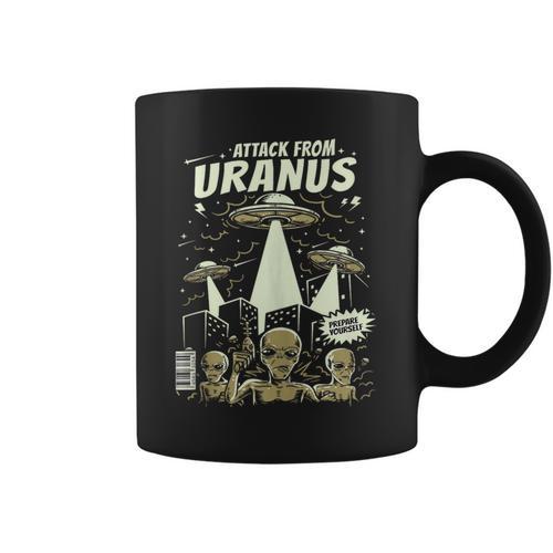 Attack From Uranus Retro Space Alien UFO Comic Book Graphic Print Coffee Mug - Bookorys