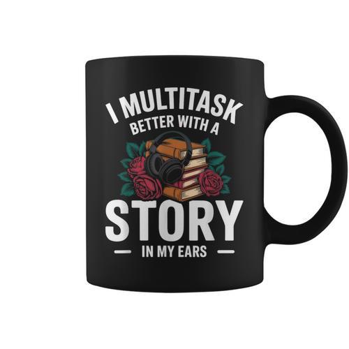 Audiobook Enthusiasts Headphones Flowers Book Club Bookworm Graphic Print Coffee Mug - Bookorys