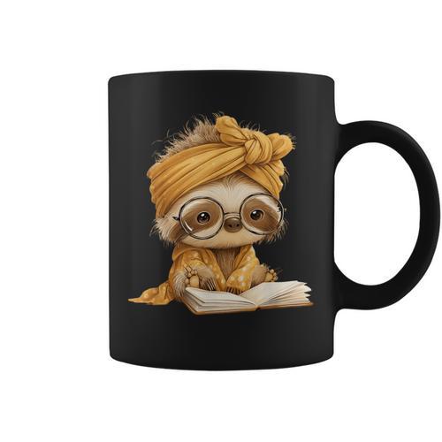Baby Sloth Open Book Reading Animal Lover Graphic Portrait Graphic Print Coffee Mug - Bookorys DE