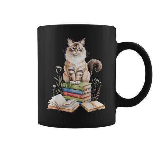 Balinese Cat Longhaired Siamese Books Flowers Book Reading Graphic Print Coffee Mug - Bookorys CA